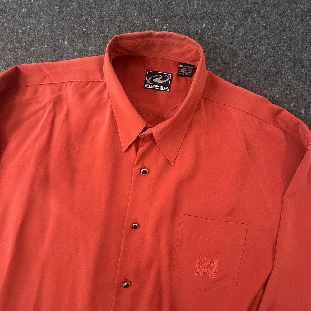 Roper Mens Western Shirt XL Rust Terracotta Horseshoe Embroidered Rimmed Buttons